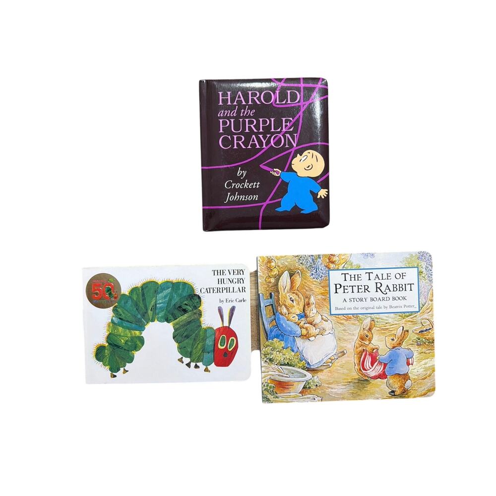 Lot of 3 Baby Board Books Hungry Caterpillar Tale of Peter Rabbit Purple Crayon